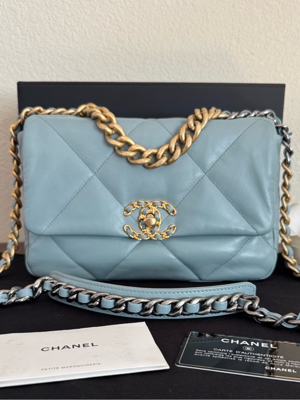 ❌SOLD❌CHANEL 19 Quilted Lambskin Small Flap in Dusty Blue - Picture 10 of 10